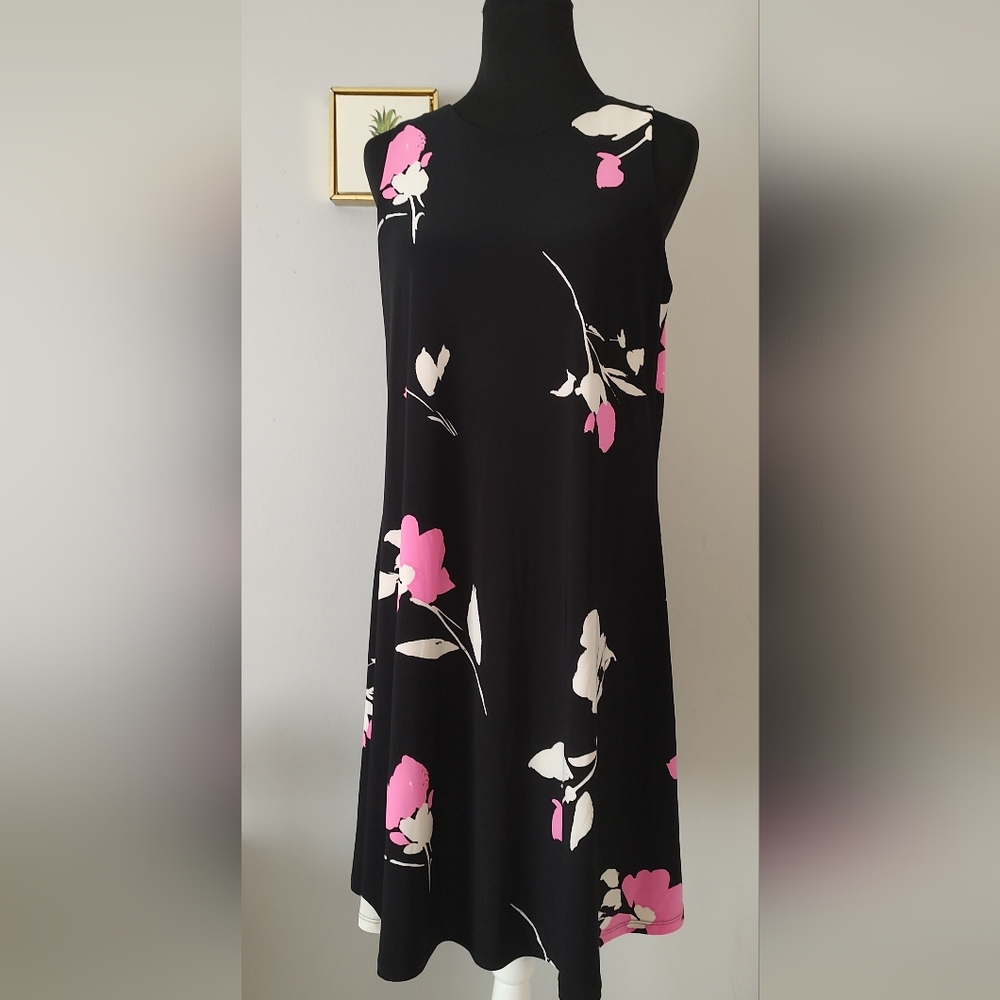 Ralph Lauren dress Sleeveless Size 12 Black With Flowers Pink White A Line